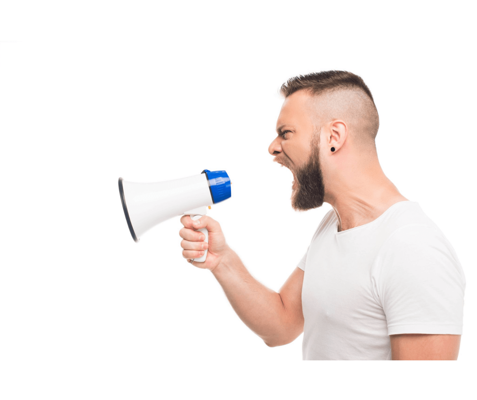 Aggresivität durch einen Mann der laut redet dargestellt